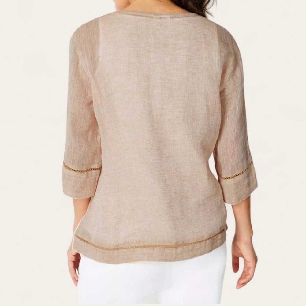 J.Jill Elegant Linen Open Weave Beige Women's Top - Picture 3 of 14